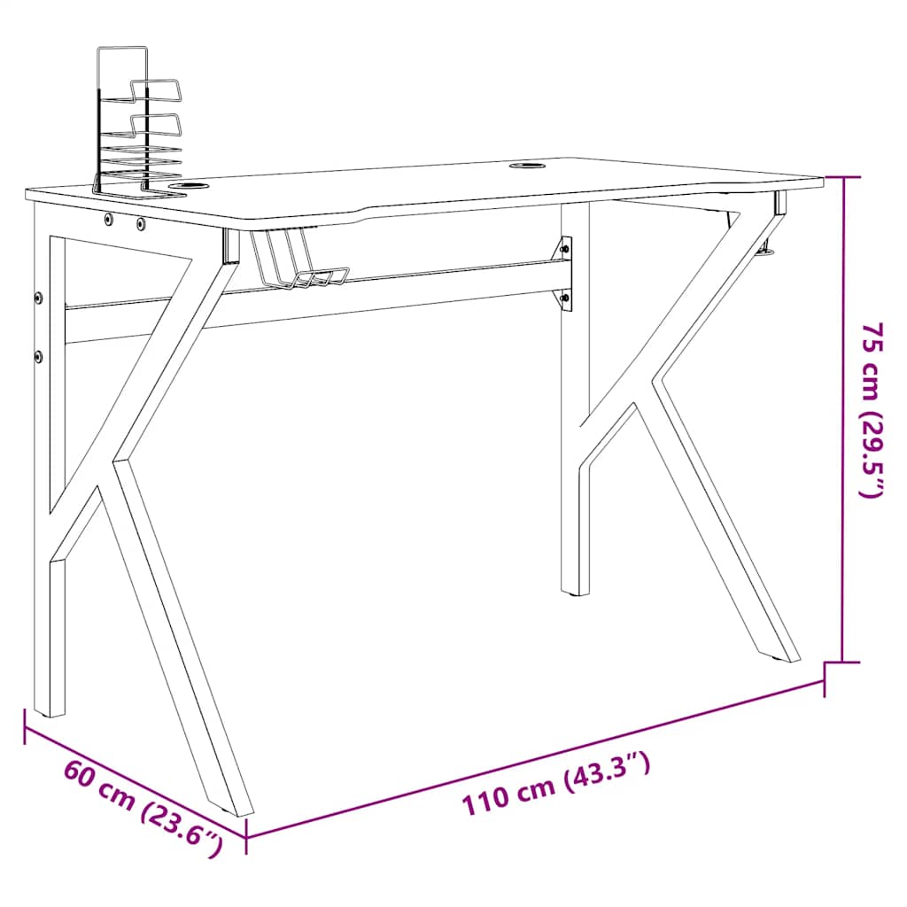 Bureau de jeu avec pieds en forme de K Noir 110x60x75 cm - XIOS