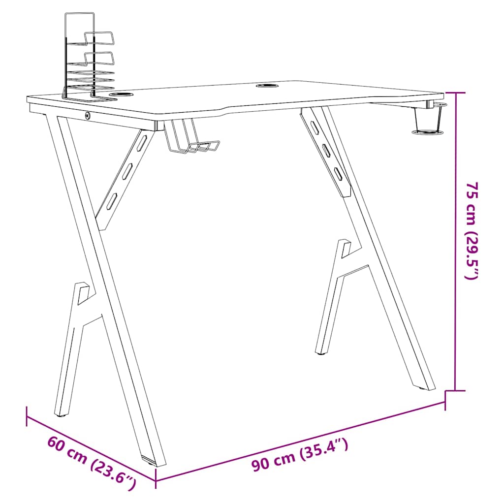 Bureau de jeu avec pieds en forme de Y Noir 90x60x75 cm - XIOS
