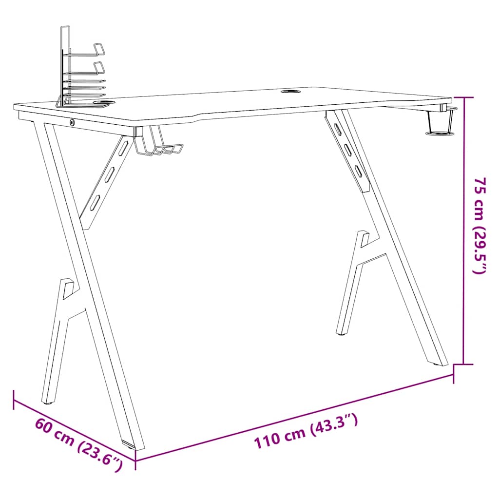 Bureau de jeu avec pieds en forme de Y Noir 110x60x75 cm - XIOS