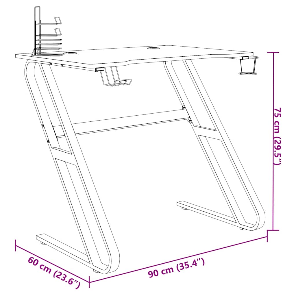 Bureau de jeu avec pieds en forme de ZZ Noir 90x60x75 cm - XIOS