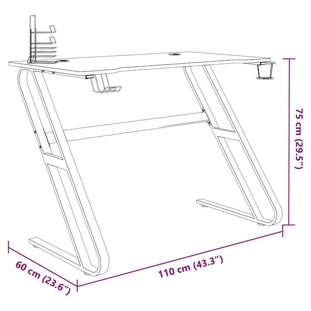 Bureau de jeu avec pieds en forme de ZZ Noir 110x60x75 cm - XIOS