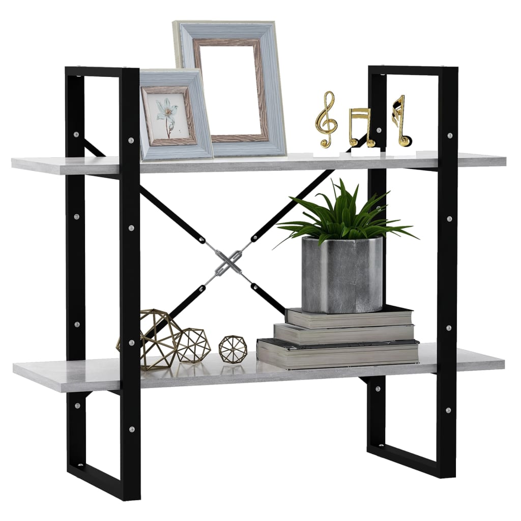 Bibliothèque à 2 niveaux Gris béton 80x30x70 cm bois ingénierie - XIOS