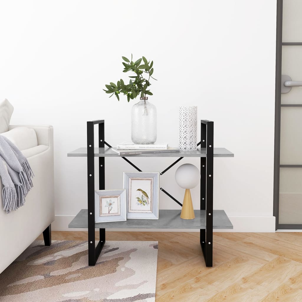 Bibliothèque à 2 niveaux Gris béton 80x30x70 cm bois ingénierie - XIOS