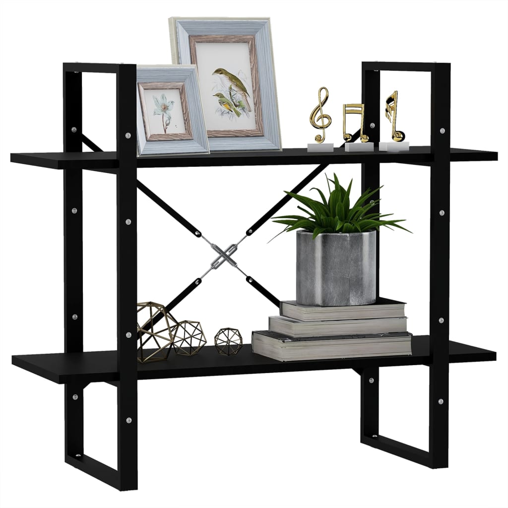 Bibliothèque à 2 niveaux Noir 80x30x70 cm Bois de pin massif - XIOS