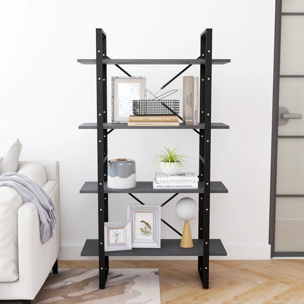 Bibliothèque à 4 niveaux Gris 80x30x140 cm Bois de pin massif - XIOS