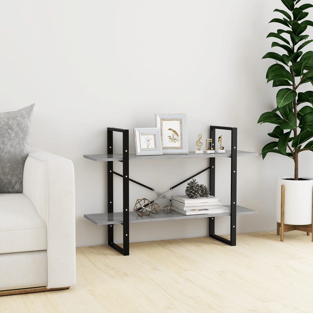 Bibliothèque à 2 niveaux gris béton 100x30x70cm bois ingénierie - XIOS