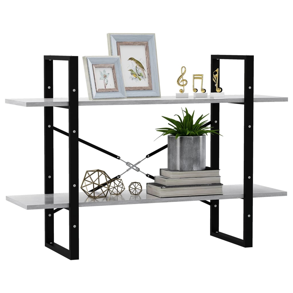 Bibliothèque à 2 niveaux gris béton 100x30x70cm bois ingénierie - XIOS