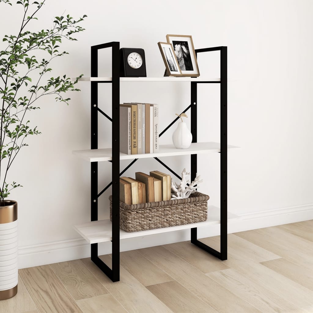 Bibliothèque à 3 niveaux Blanc 80x30x105 cm Bois de pin massif - XIOS