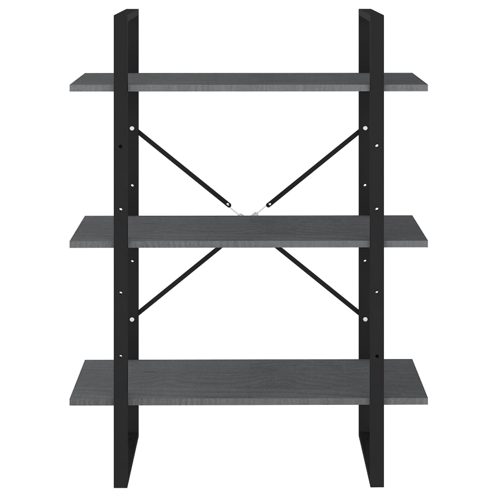 Bibliothèque à 3 niveaux Gris 80x30x105 cm Bois de pin massif - XIOS