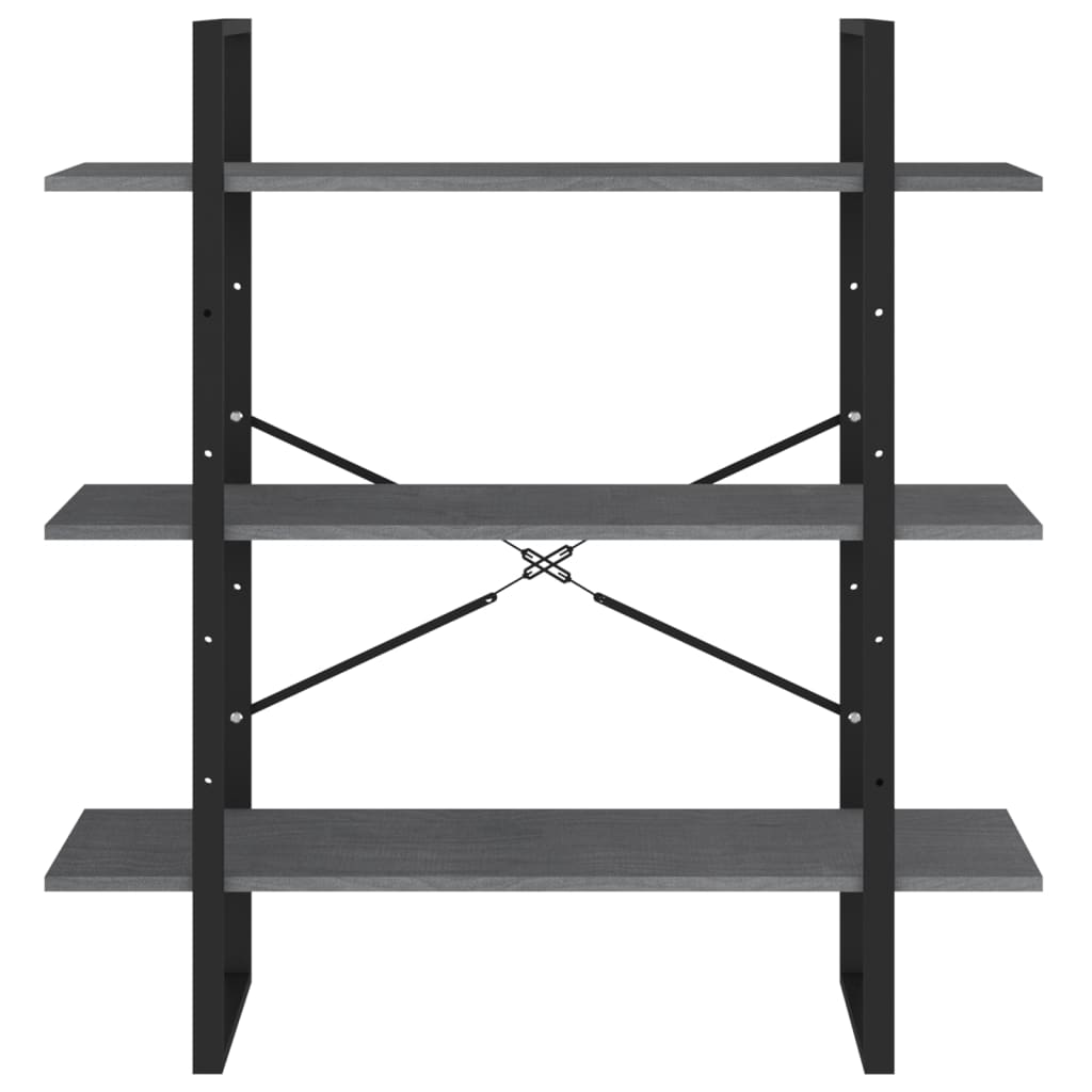 Bibliothèque à 3 niveaux Gris 100x30x105 cm Bois de pin massif - XIOS