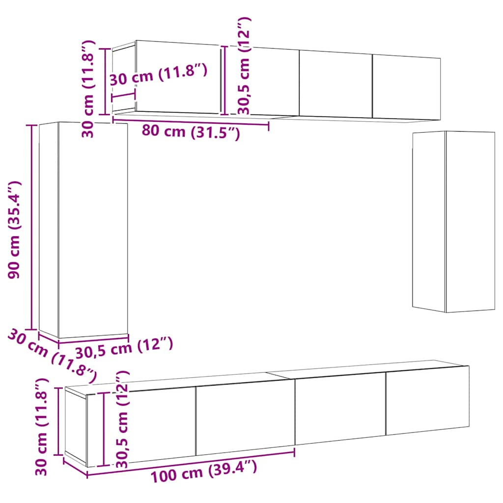 Ensemble de meuble TV 6 pcs Blanc Bois d'ingénierie - XIOS