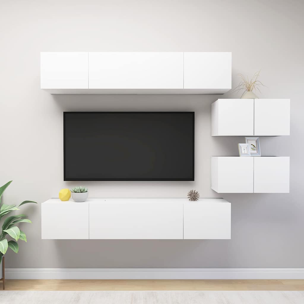 Ensemble de meubles TV 6 pcs Blanc Bois d'ingénierie