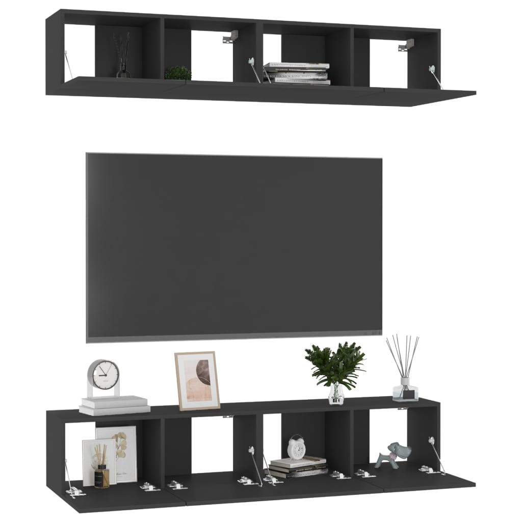 Meubles TV 4 pcs Noir 80x30x30 cm Bois d'ingénierie - XIOS