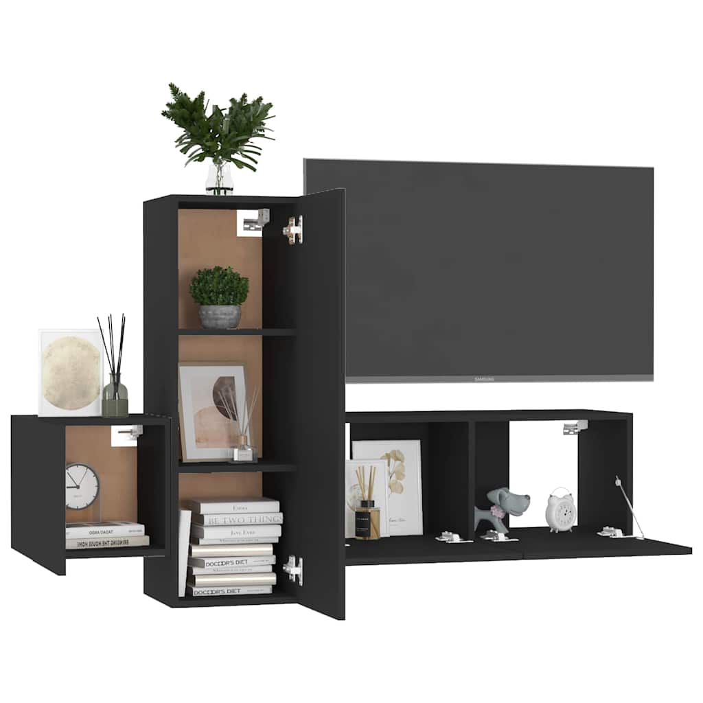 Ensemble de meubles TV 3 pcs Noir Bois d'ingénierie - XIOS