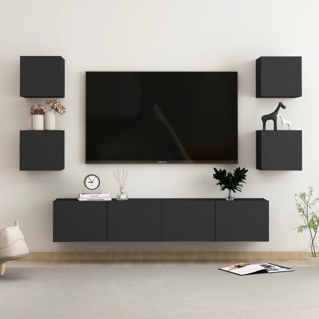 Ensemble de meubles TV 6 pcs Noir Bois d'ingénierie - XIOS