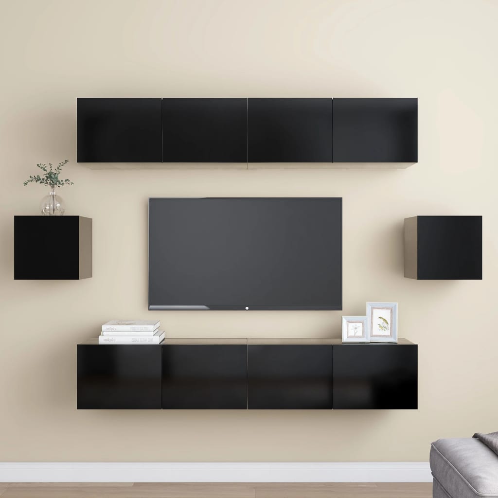 Ensemble de meuble TV 6 pcs Noir Bois d'ingénierie - XIOS