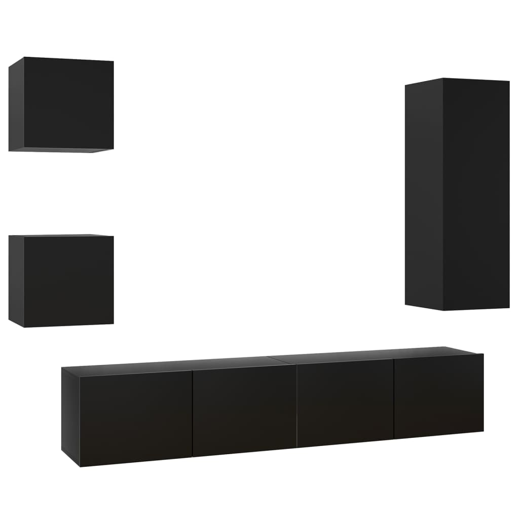 Ensemble de meuble TV 5 pcs Noir Bois d'ingénierie - XIOS