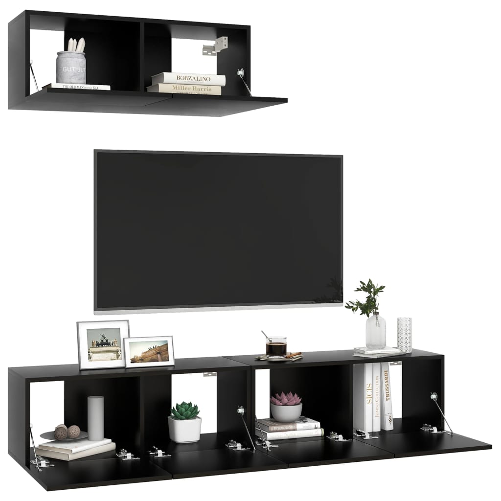 Meubles TV 3 pcs Noir Bois d'ingénierie - XIOS