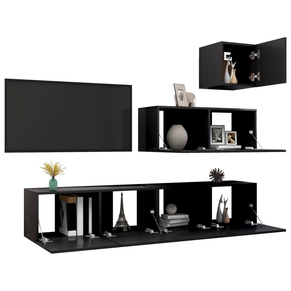 Ensemble de meubles TV 4 pcs Noir Bois d'ingénierie - XIOS