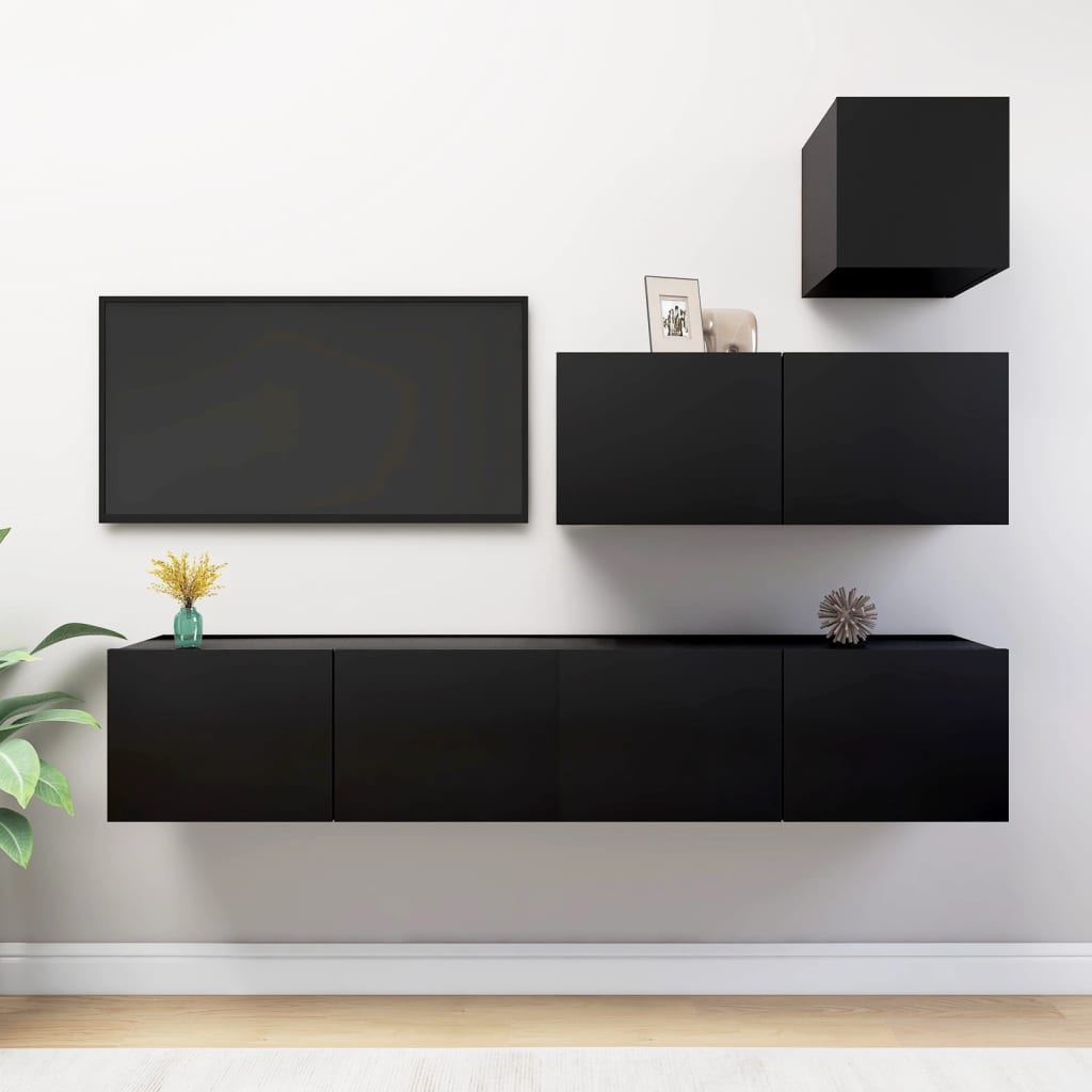 Ensemble de meubles TV 4 pcs Noir Bois d'ingénierie - XIOS