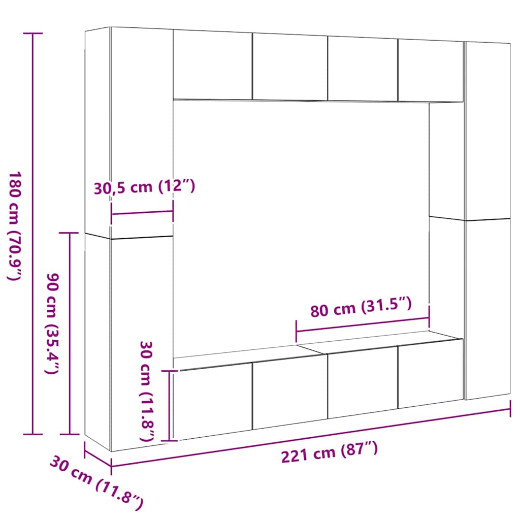 Ensemble de meubles TV 8 pcs Chêne sonoma Bois d'ingénierie - XIOS