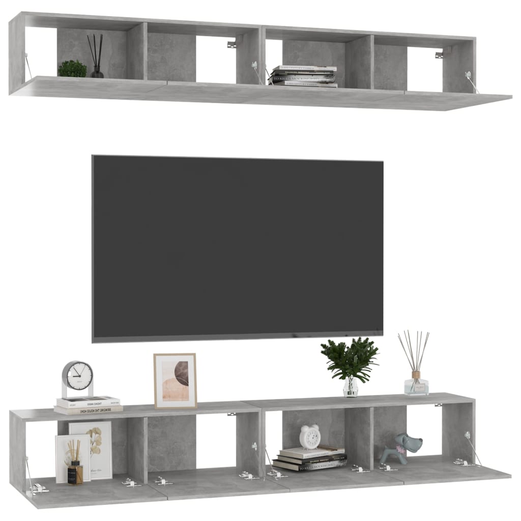 Meubles TV 4 pcs Gris béton 100x30x30 cm Bois d'ingénierie - XIOS
