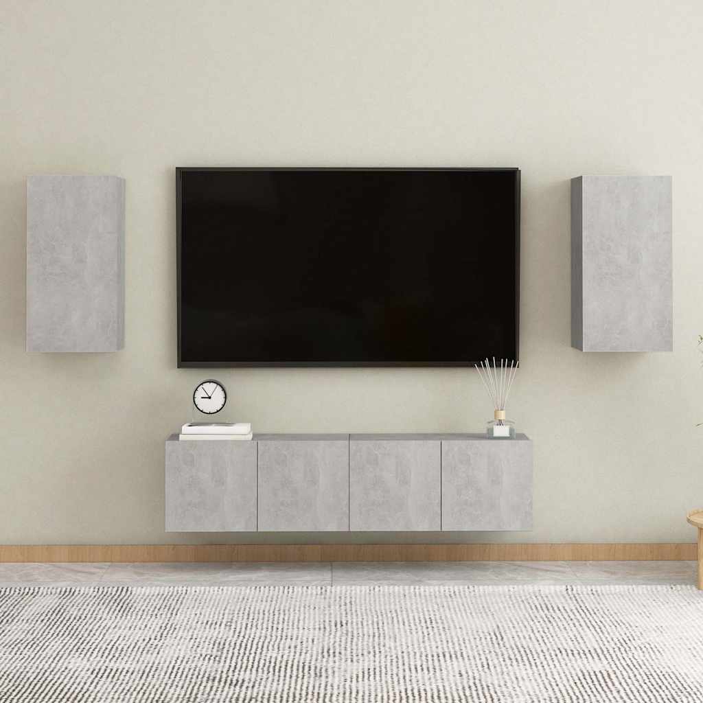 Ensemble de meubles TV 4 pcs Gris béton Bois d'ingénierie