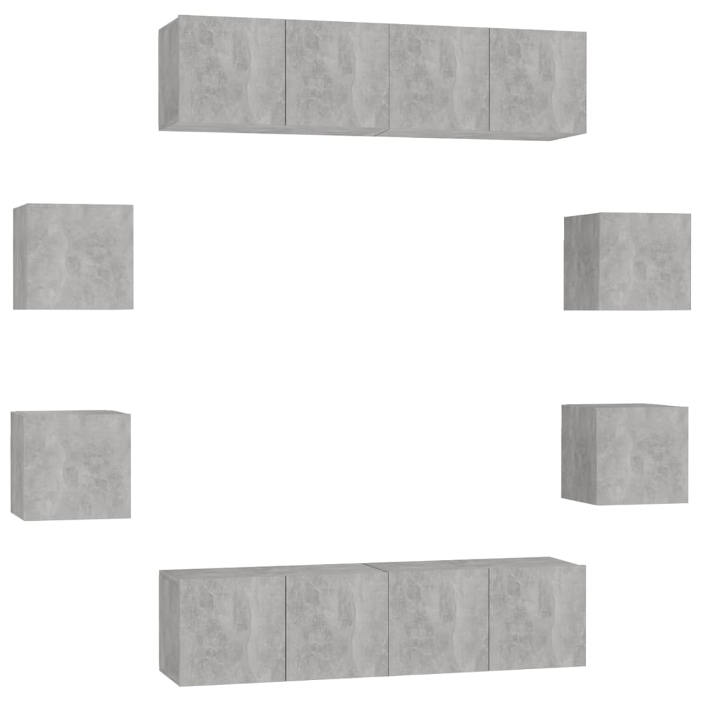Ensemble de meubles TV 8 pcs Gris béton Bois d'ingénierie - XIOS