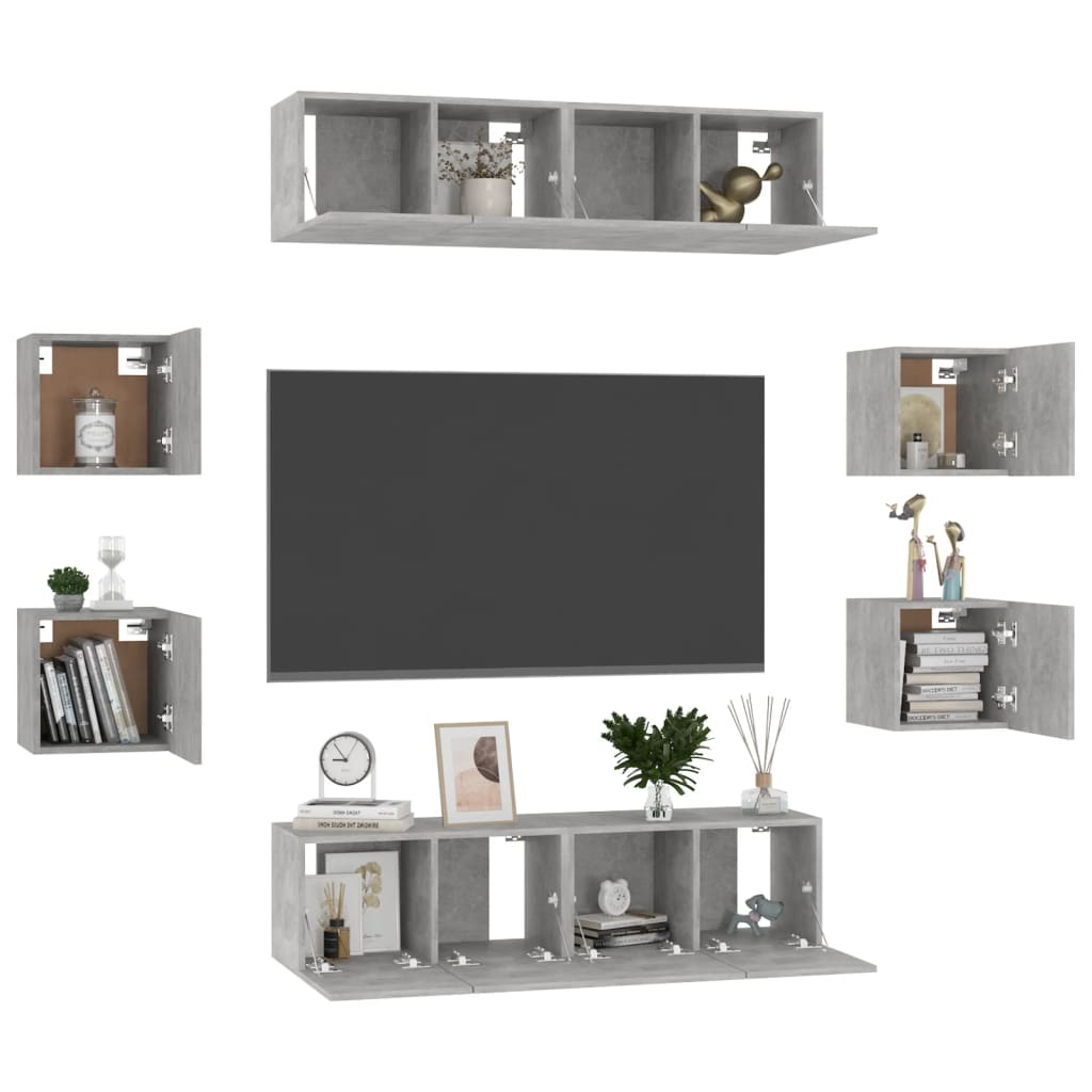Ensemble de meubles TV 8 pcs Gris béton Bois d'ingénierie - XIOS