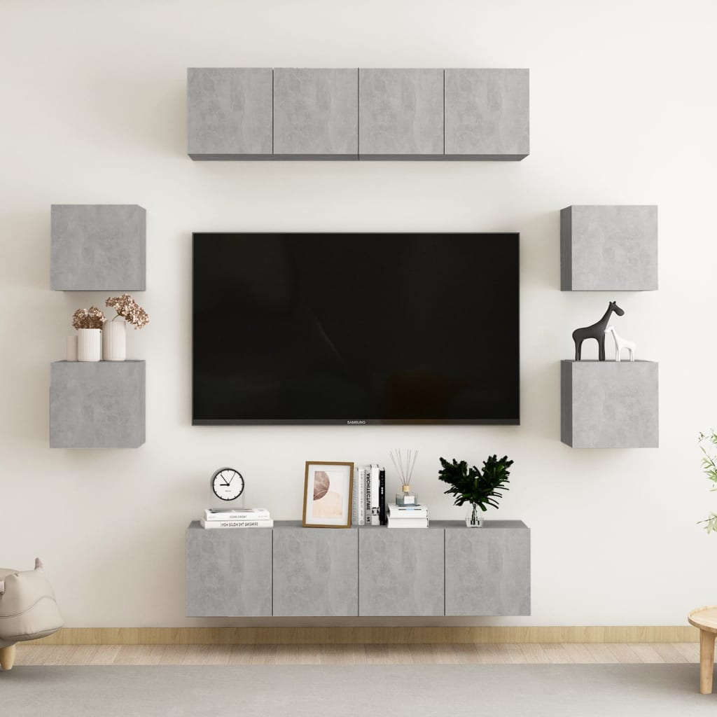 Ensemble de meubles TV 8 pcs Gris béton Bois d'ingénierie - XIOS