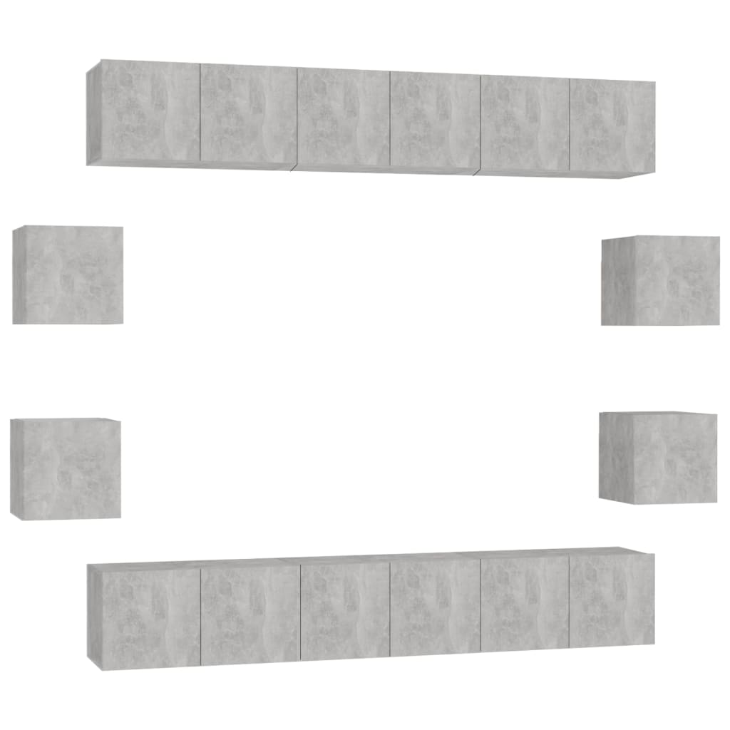 Ensemble de meubles TV 10 pcs Gris béton Bois d'ingénierie - XIOS