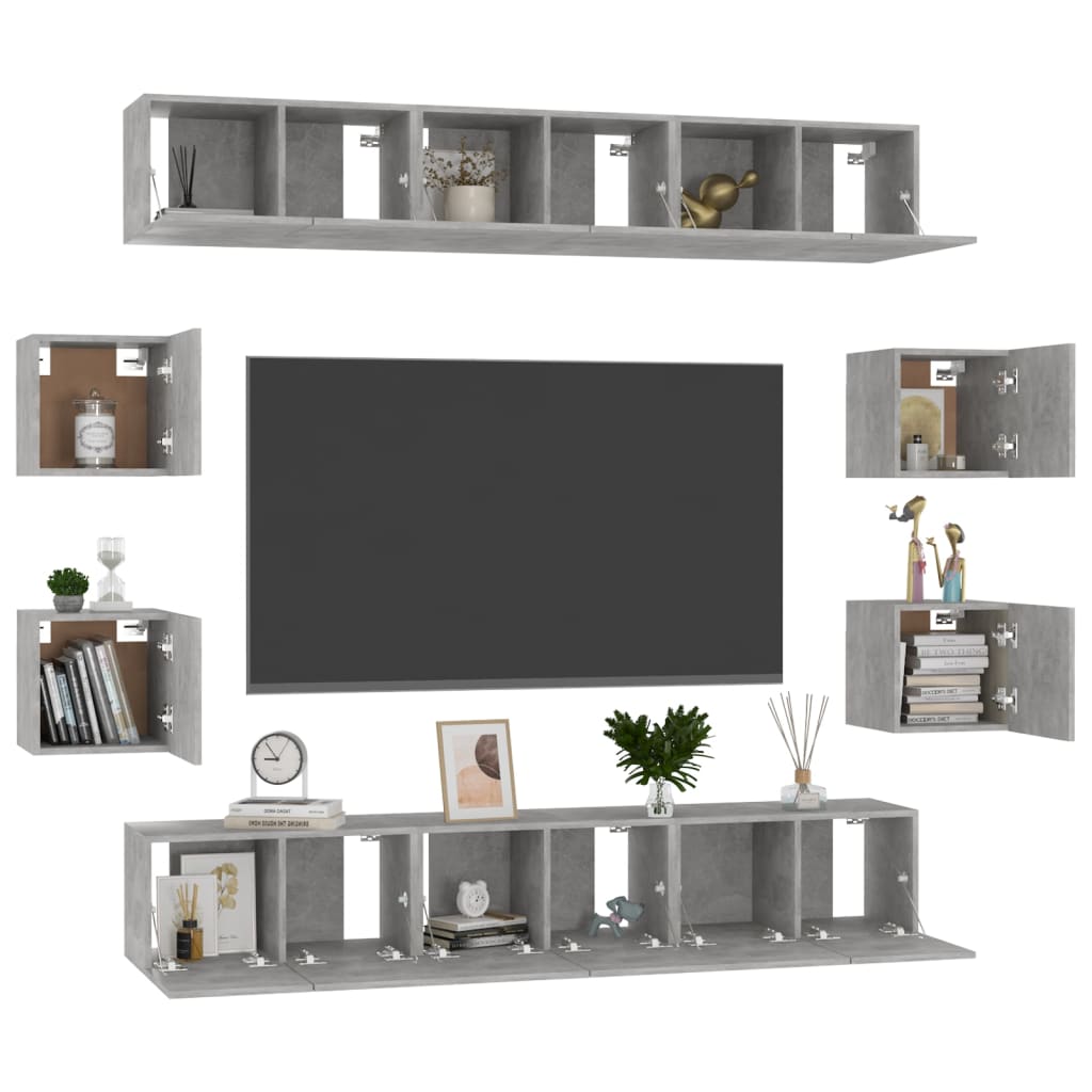 Ensemble de meubles TV 10 pcs Gris béton Bois d'ingénierie - XIOS