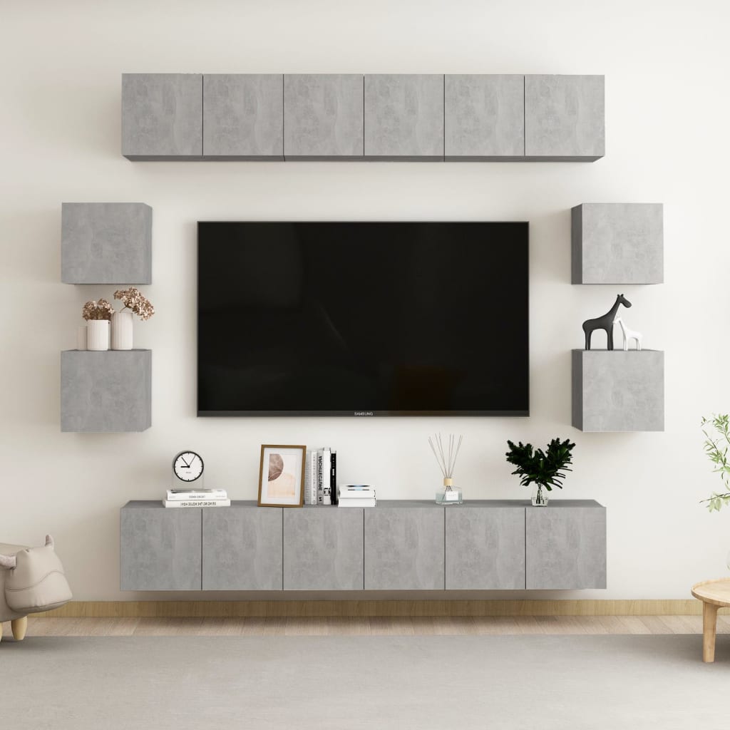 Ensemble de meubles TV 10 pcs Gris béton Bois d'ingénierie - XIOS