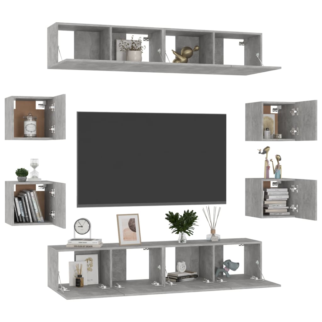 Ensemble de meubles TV 8 pcs Gris béton Bois d'ingénierie - XIOS