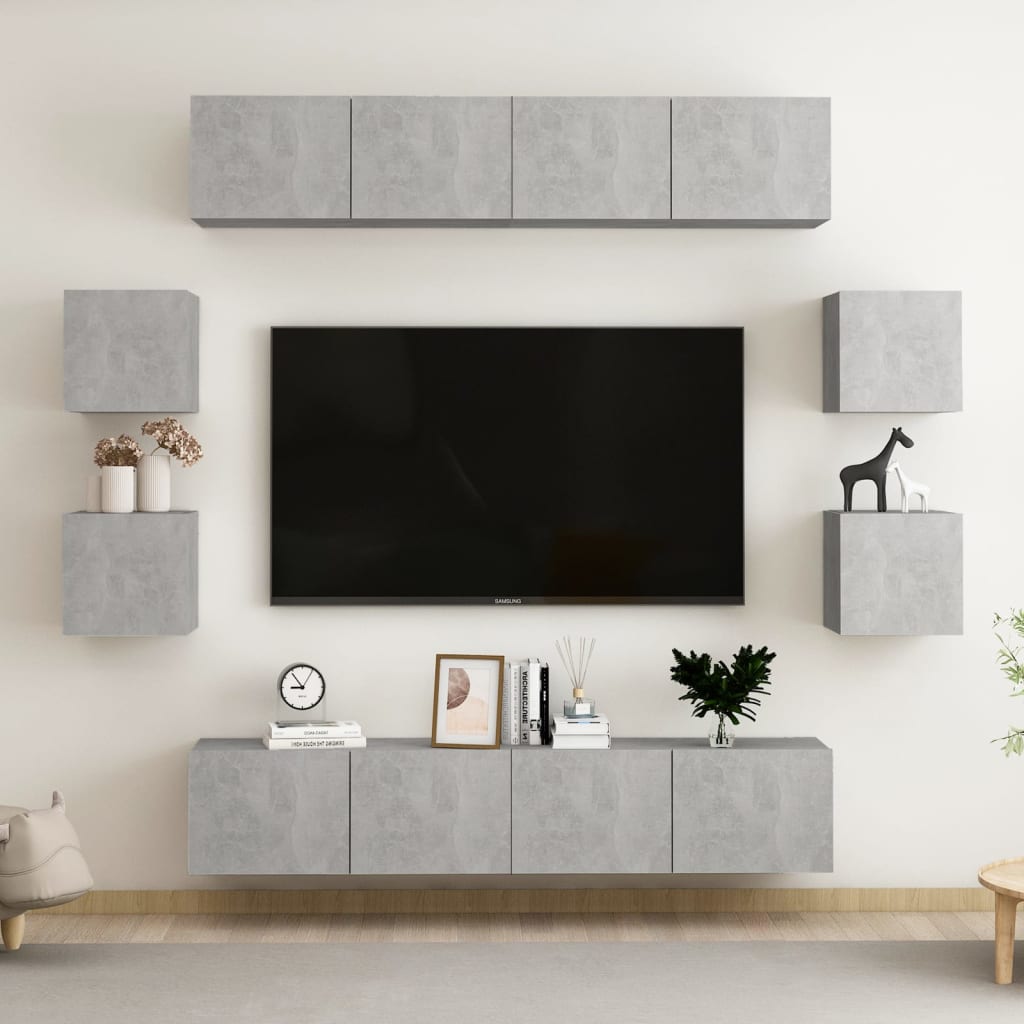 Ensemble de meubles TV 8 pcs Gris béton Bois d'ingénierie - XIOS