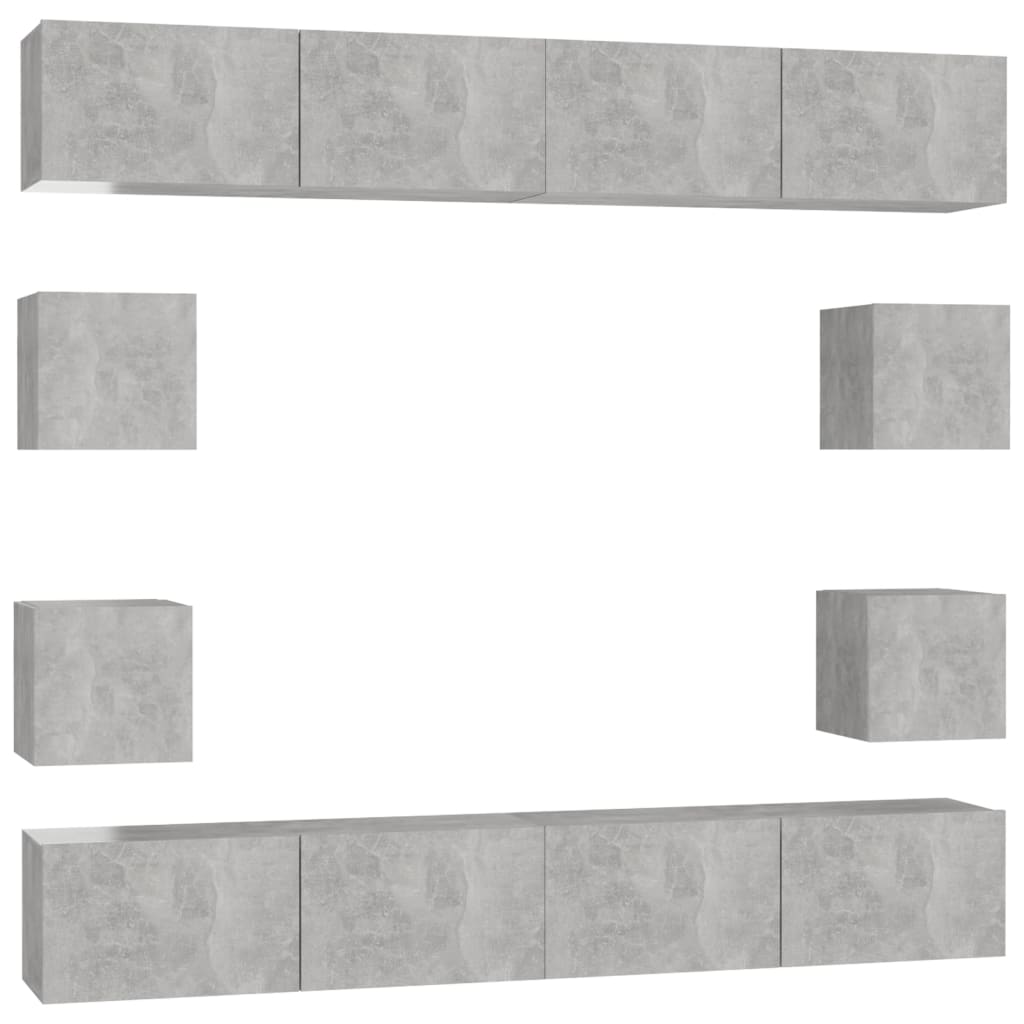 Ensemble de meubles TV 8 pcs Gris béton Bois d'ingénierie - XIOS