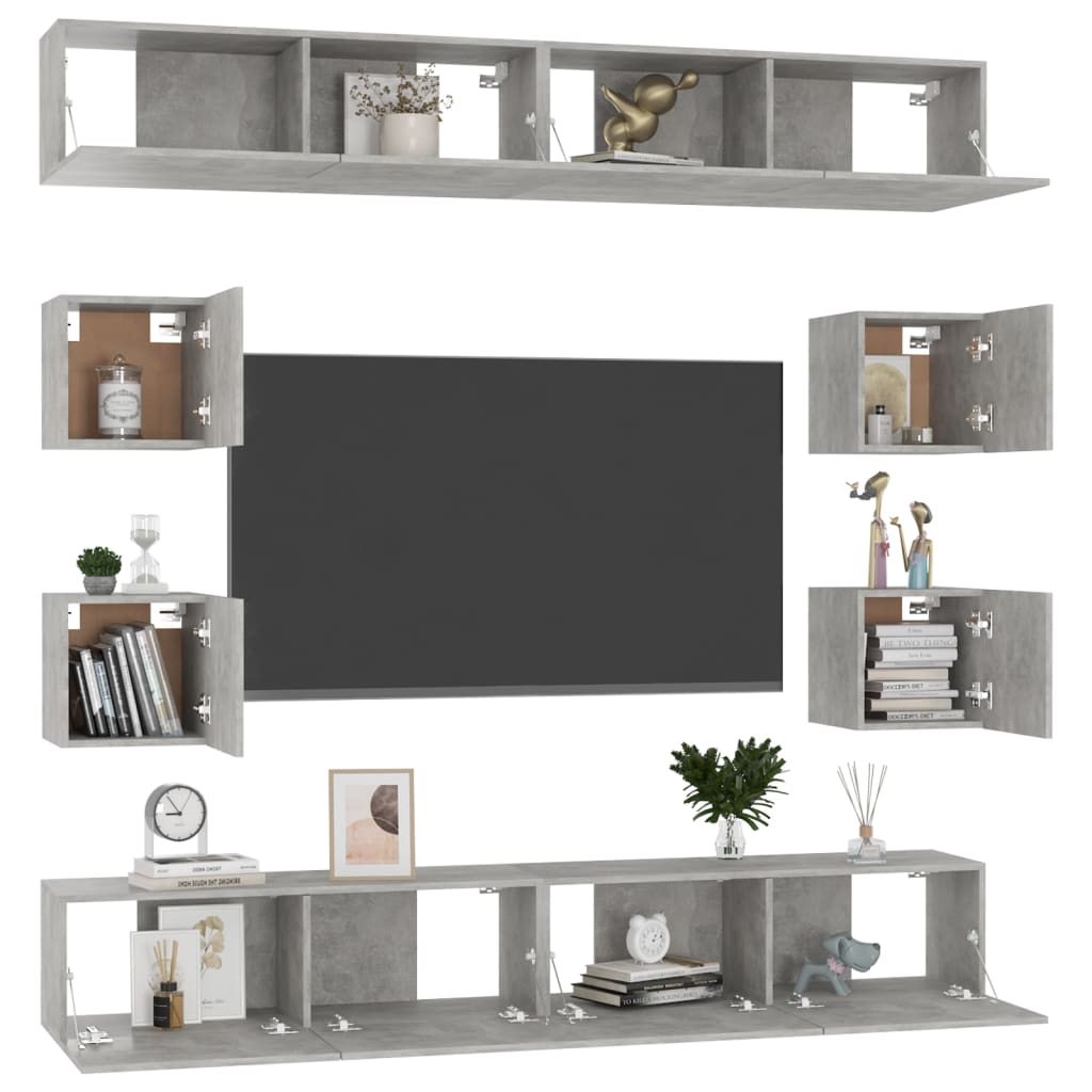 Ensemble de meubles TV 8 pcs Gris béton Bois d'ingénierie - XIOS