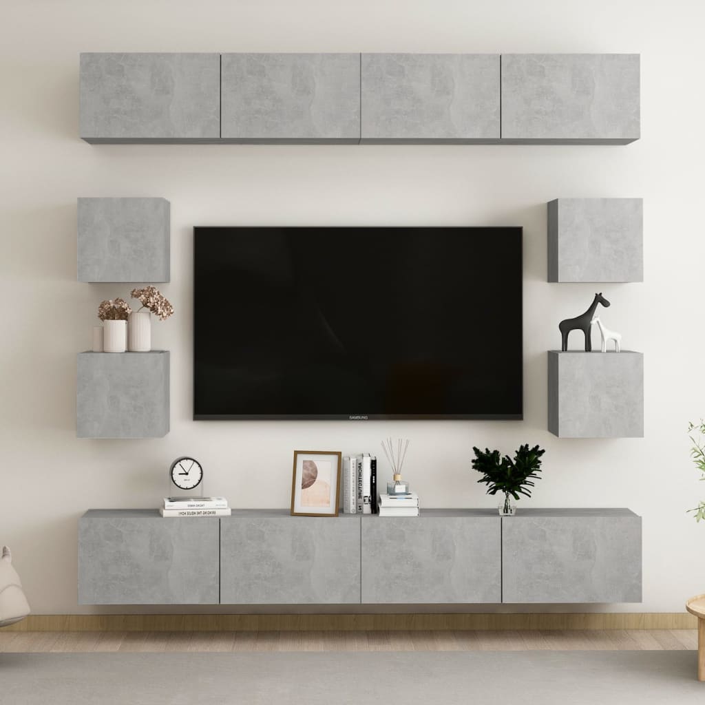 Ensemble de meubles TV 8 pcs Gris béton Bois d'ingénierie - XIOS