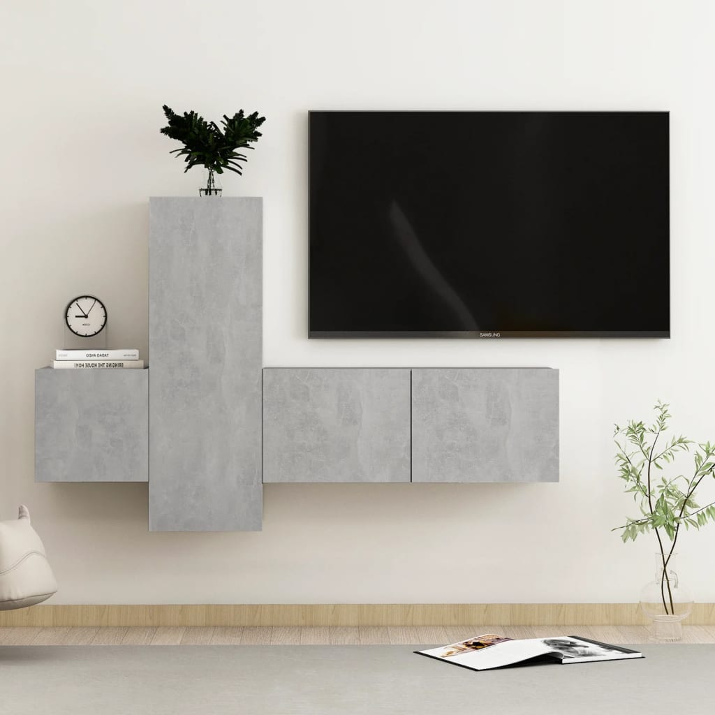 Ensemble de meubles TV 3 pcs Gris béton Bois d'ingénierie - XIOS