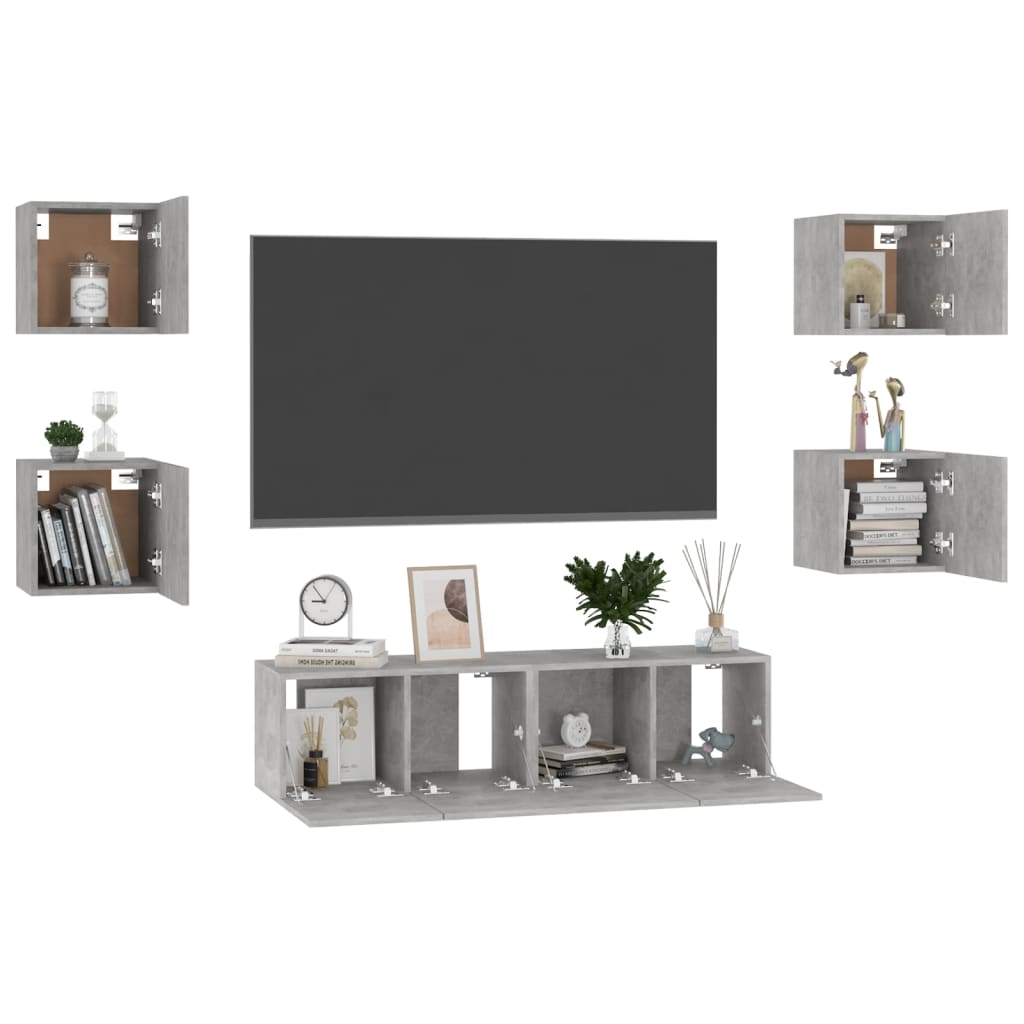 Ensemble de meubles TV 6 pcs Gris béton Bois d'ingénierie - XIOS