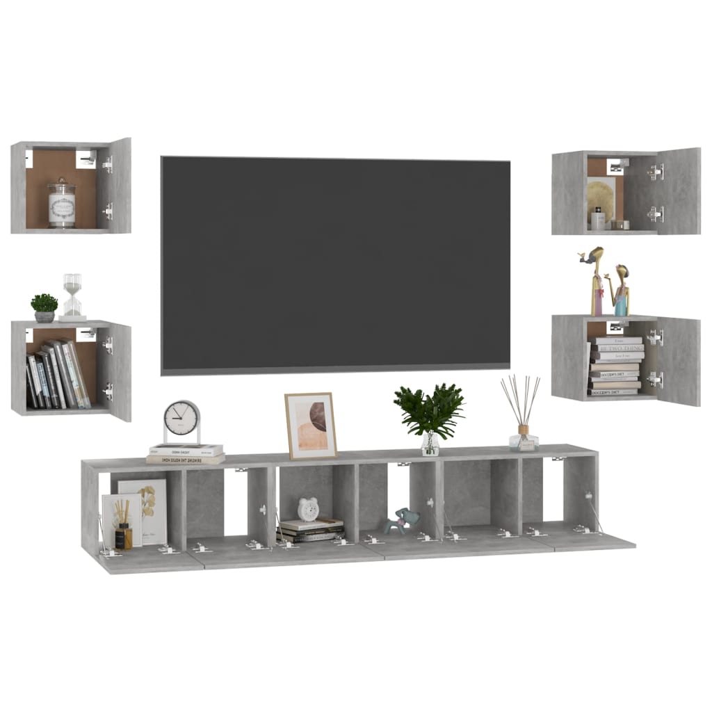 Ensemble de meubles TV 7 pcs Gris béton Bois d'ingénierie - XIOS