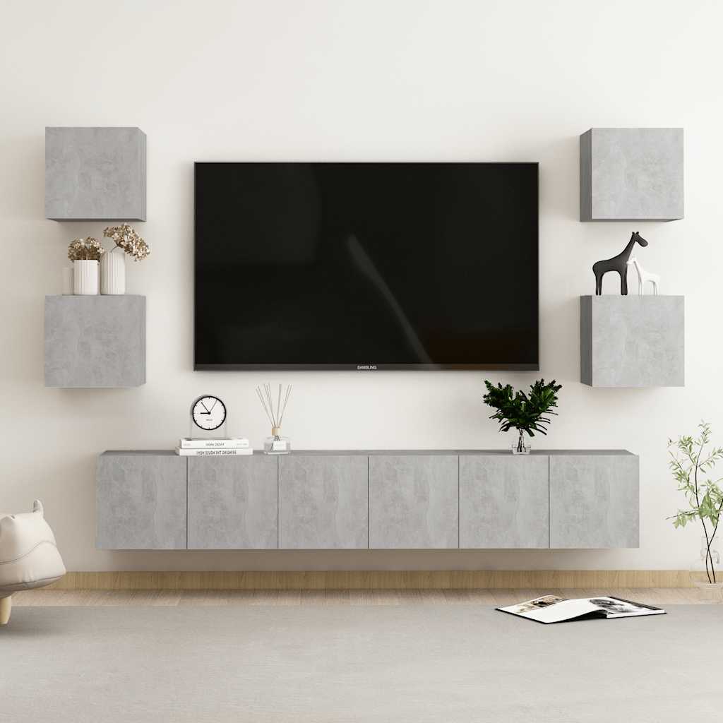 Ensemble de meubles TV 7 pcs Gris béton Bois d'ingénierie - XIOS