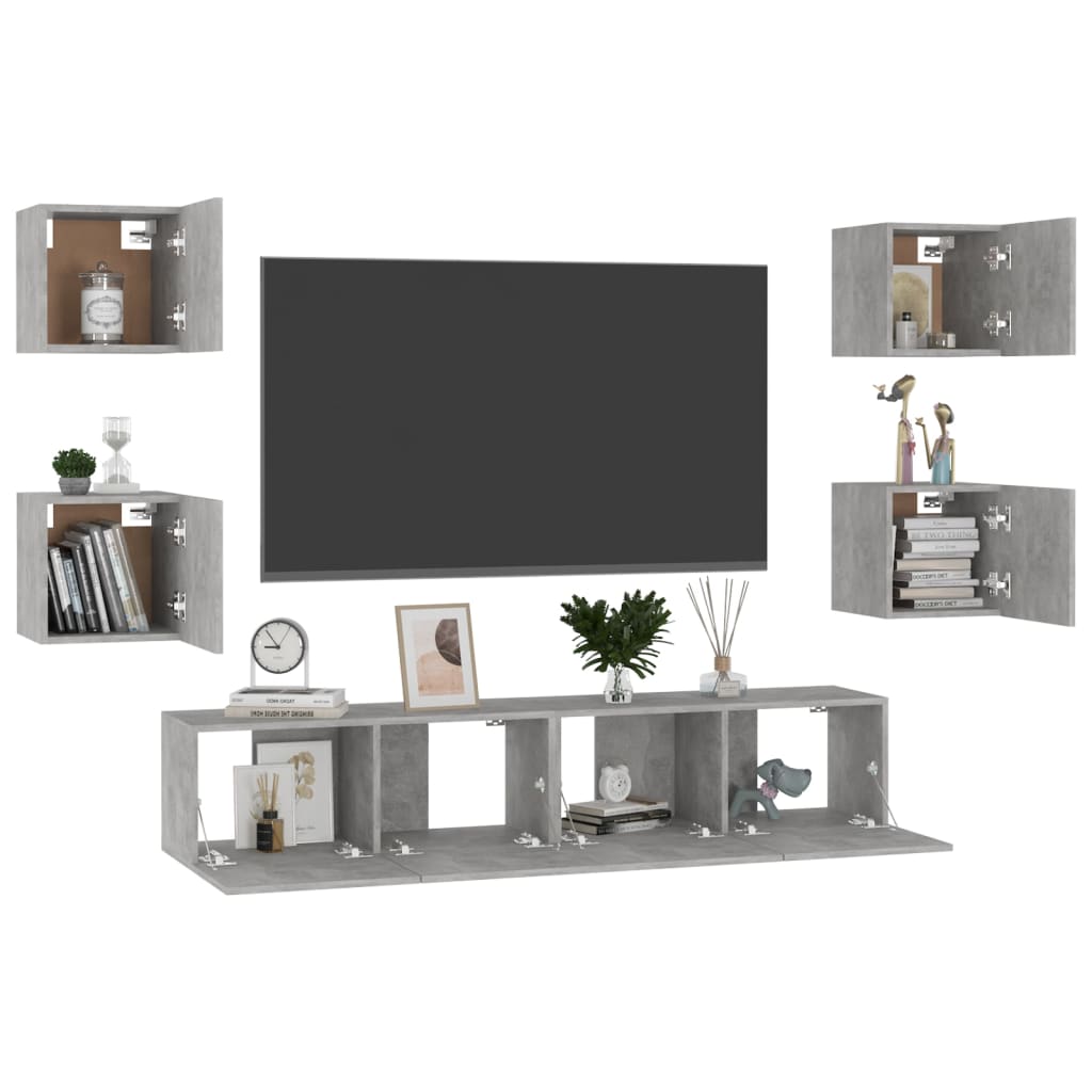 Ensemble de meubles TV 6 pcs Gris béton Bois d'ingénierie - XIOS