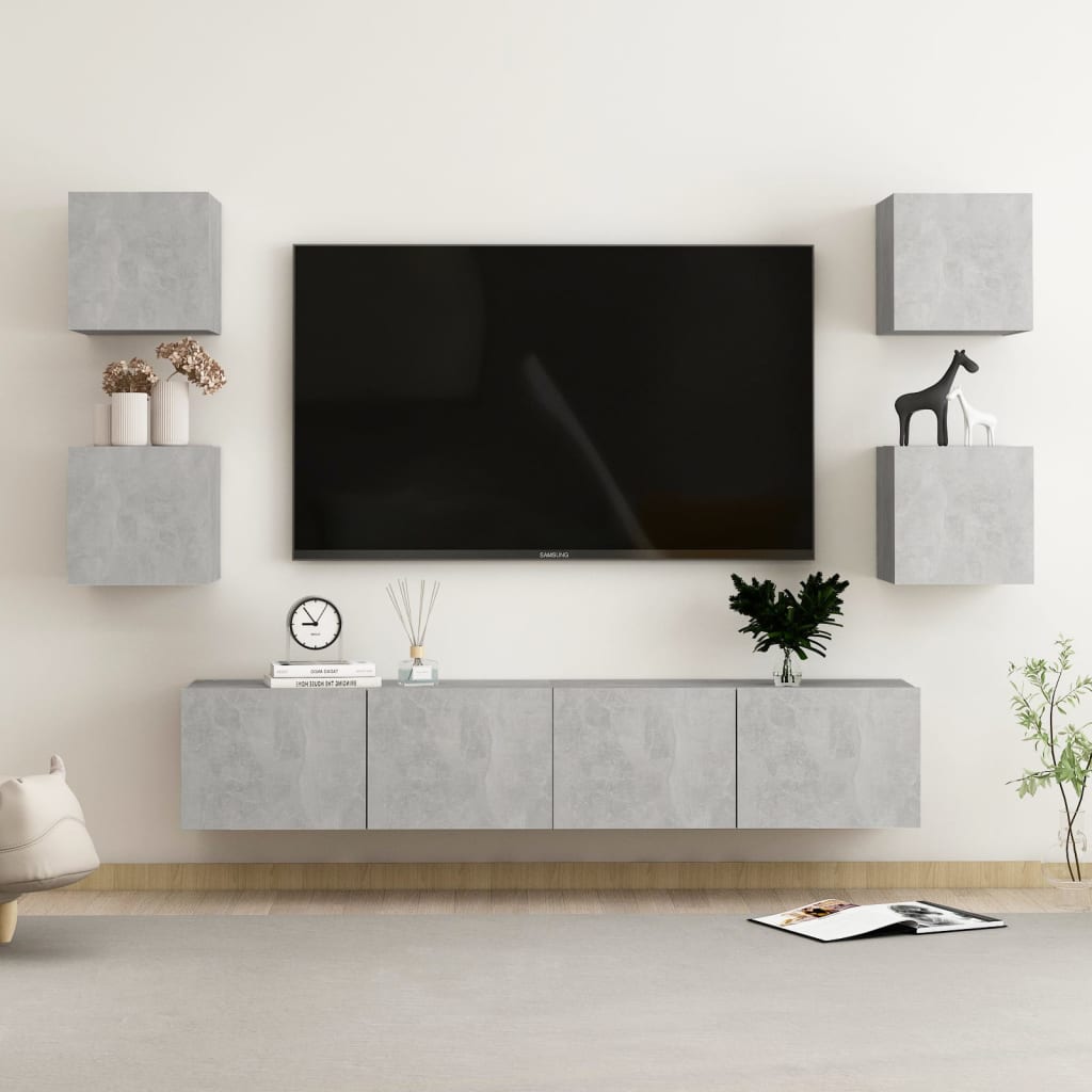 Ensemble de meubles TV 6 pcs Gris béton Bois d'ingénierie - XIOS