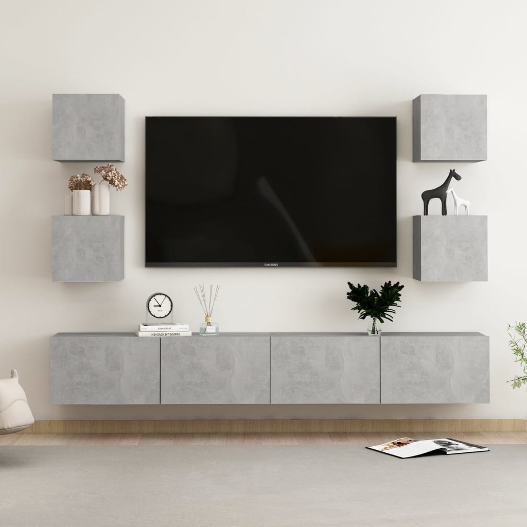 Ensemble de meubles TV 6 pcs Gris béton Bois d'ingénierie - XIOS