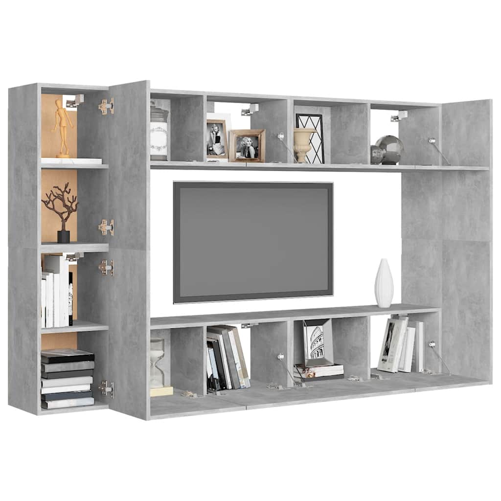 Ensemble de meubles TV 8 pcs Gris béton Bois d'ingénierie