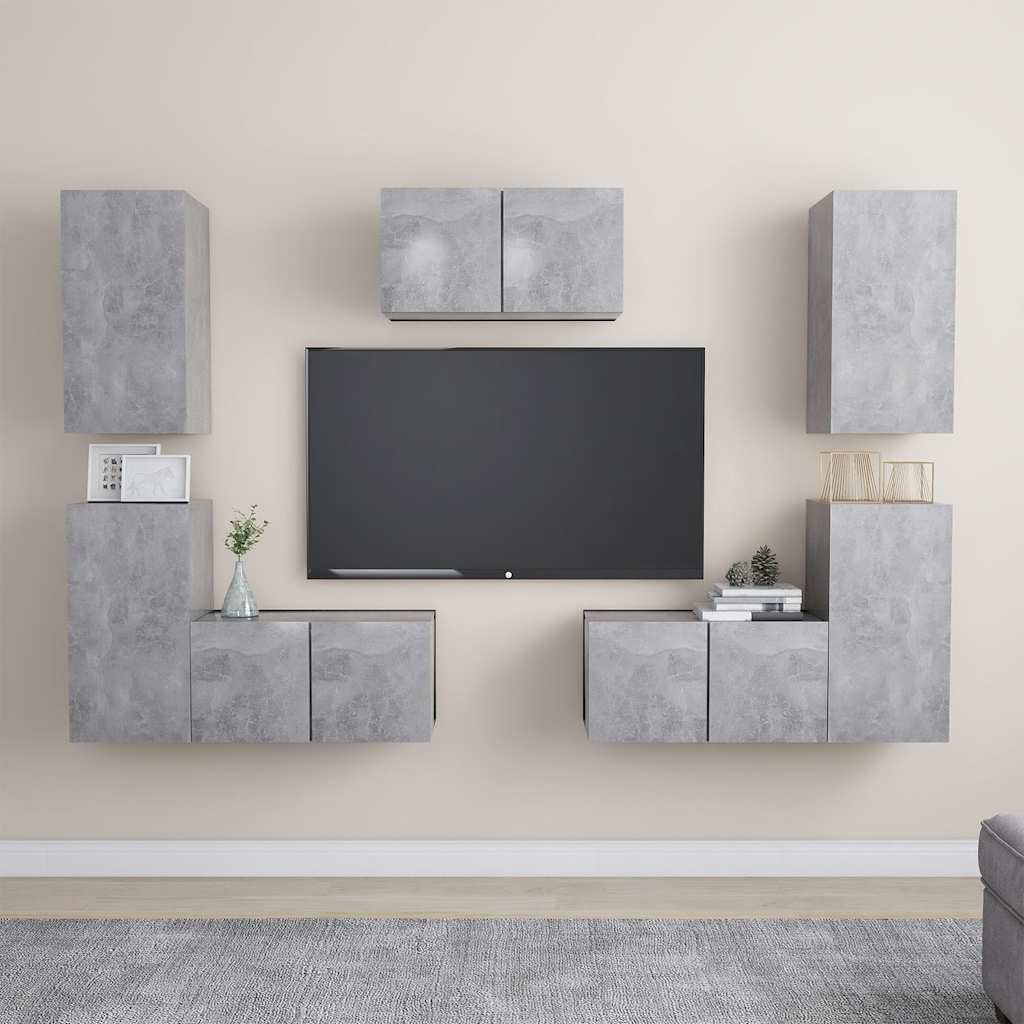 Ensemble de meubles TV 7 pcs Gris béton Bois d'ingénierie - XIOS