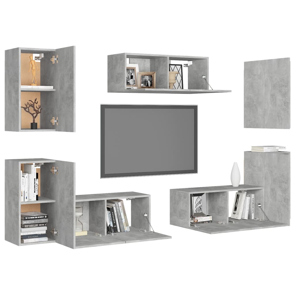Ensemble de meubles TV 7 pcs Gris béton Bois d'ingénierie - XIOS