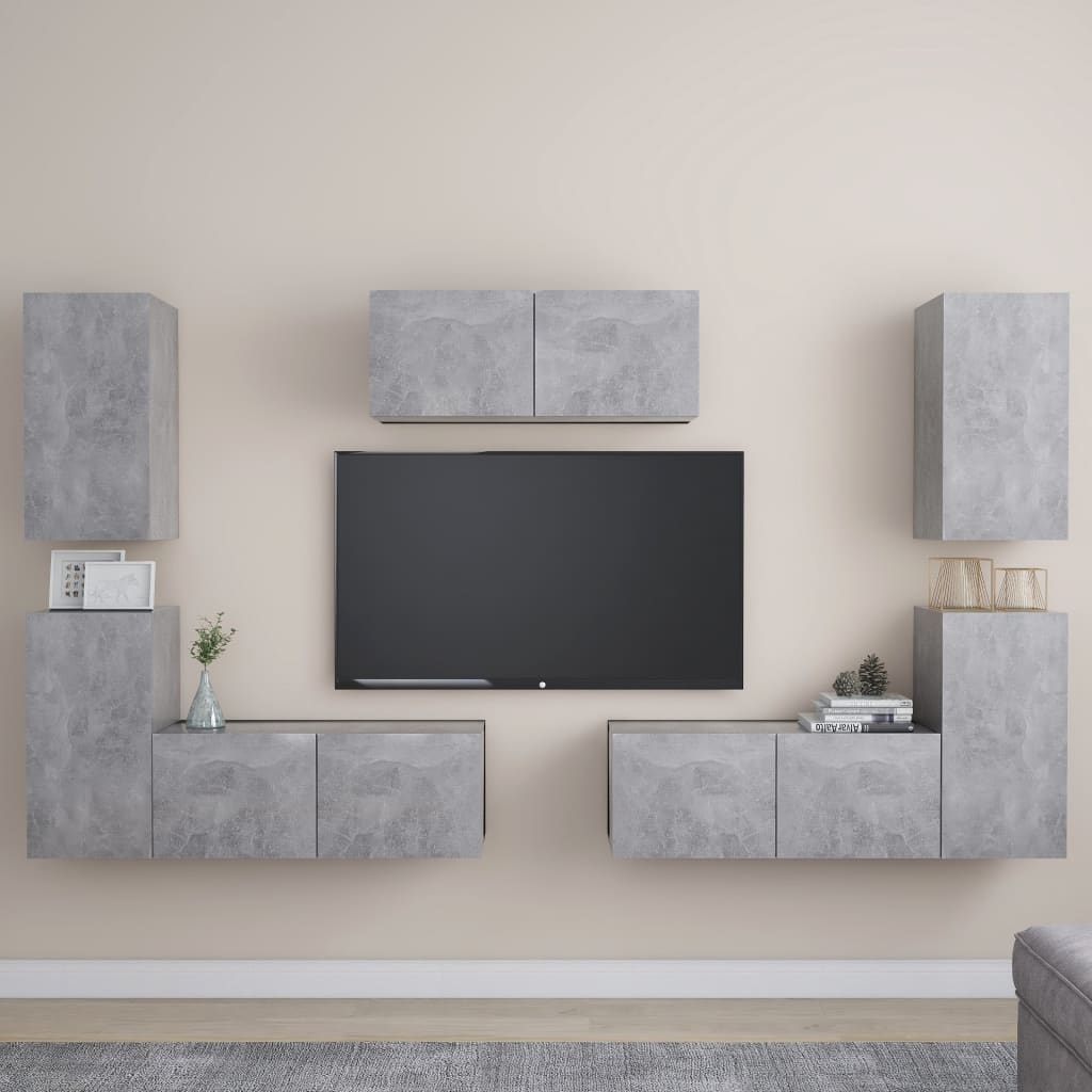 Ensemble de meubles TV 7 pcs Gris béton Bois d'ingénierie - XIOS