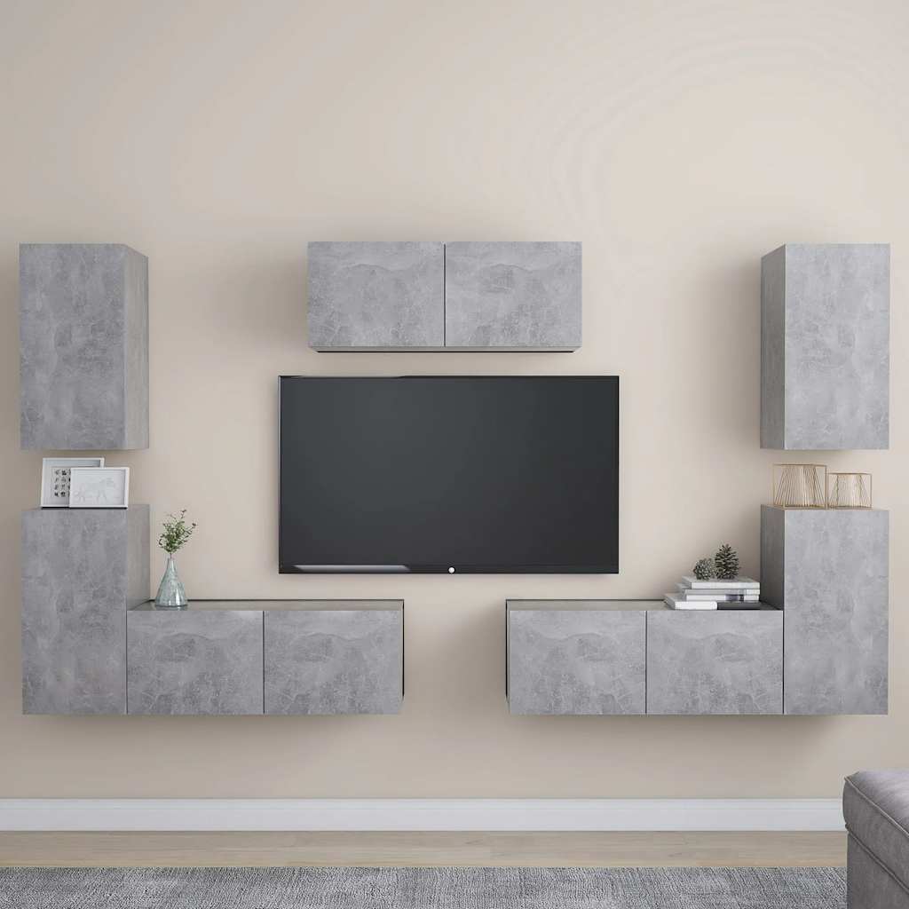 Ensemble de meubles TV 7 pcs Gris béton Bois d'ingénierie